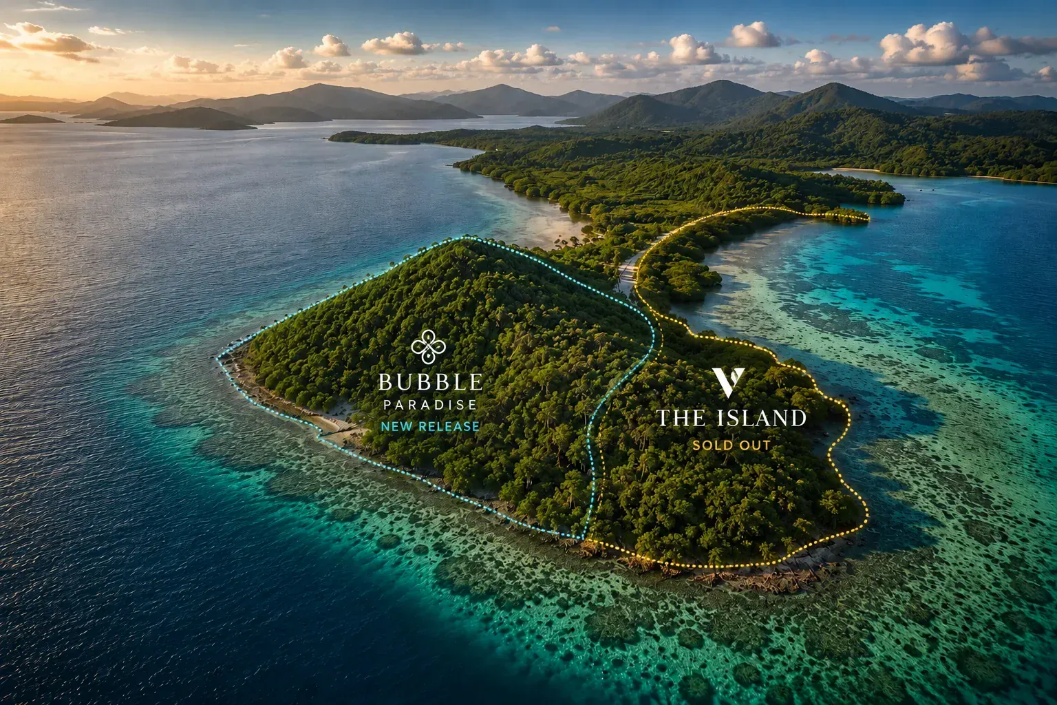 Vista aérea de The Island con Bubble Paradise y The Original Collection